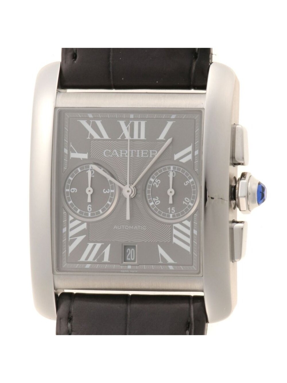 Cartier Tank MC Chronograph Watch Gray Stainless Steel Leather Automatic